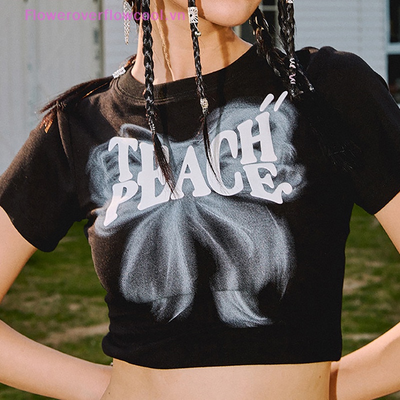 FOFC Summer American Retro Print Short Sleeve T-shirt Women Round Neck Slim Crop Top HOT