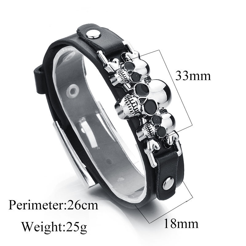 Z Vòng Tay Da PU Phối Mặt Hình Đầu Lâu Bằng Thép Không Gỉ Cá Tính Cho Nam Và Nữ