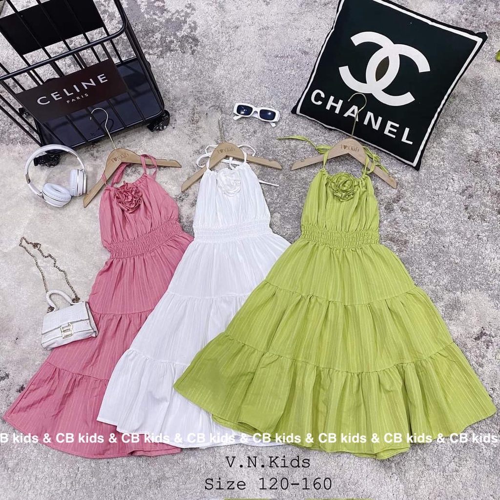 Váy Maxi cổ yếm xinh cho Bé đón hè 17-40kg