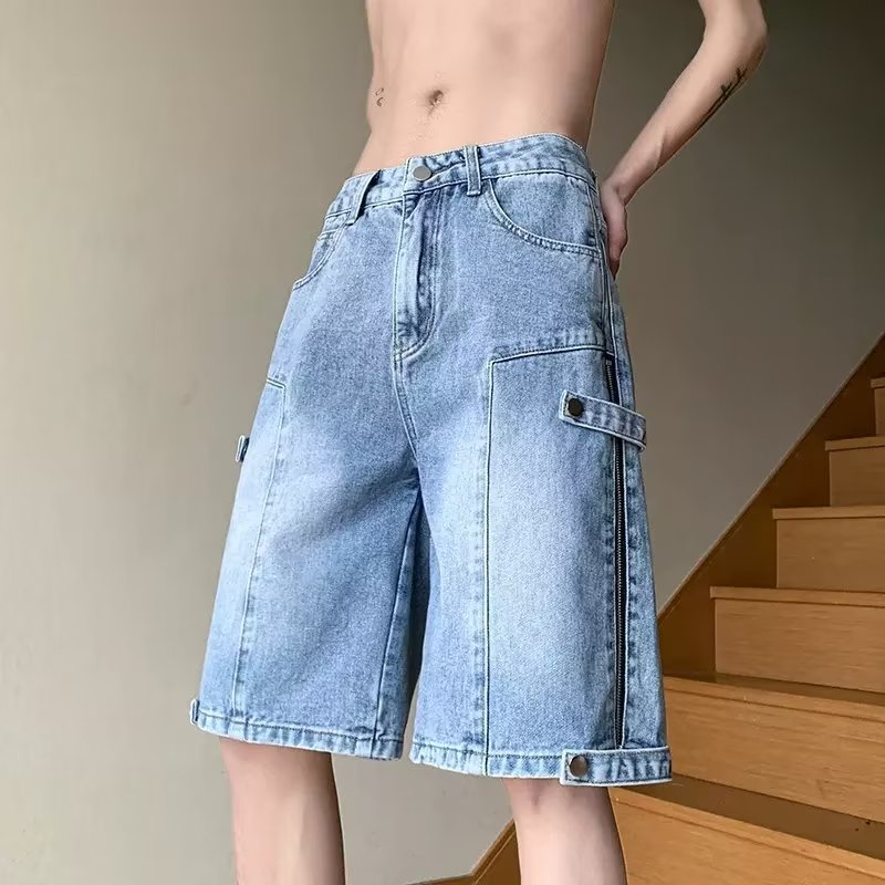Quần Short Denim Thời Trang Harajuku Nhật Bản Đơn Giản Cá Tính Cho Nam