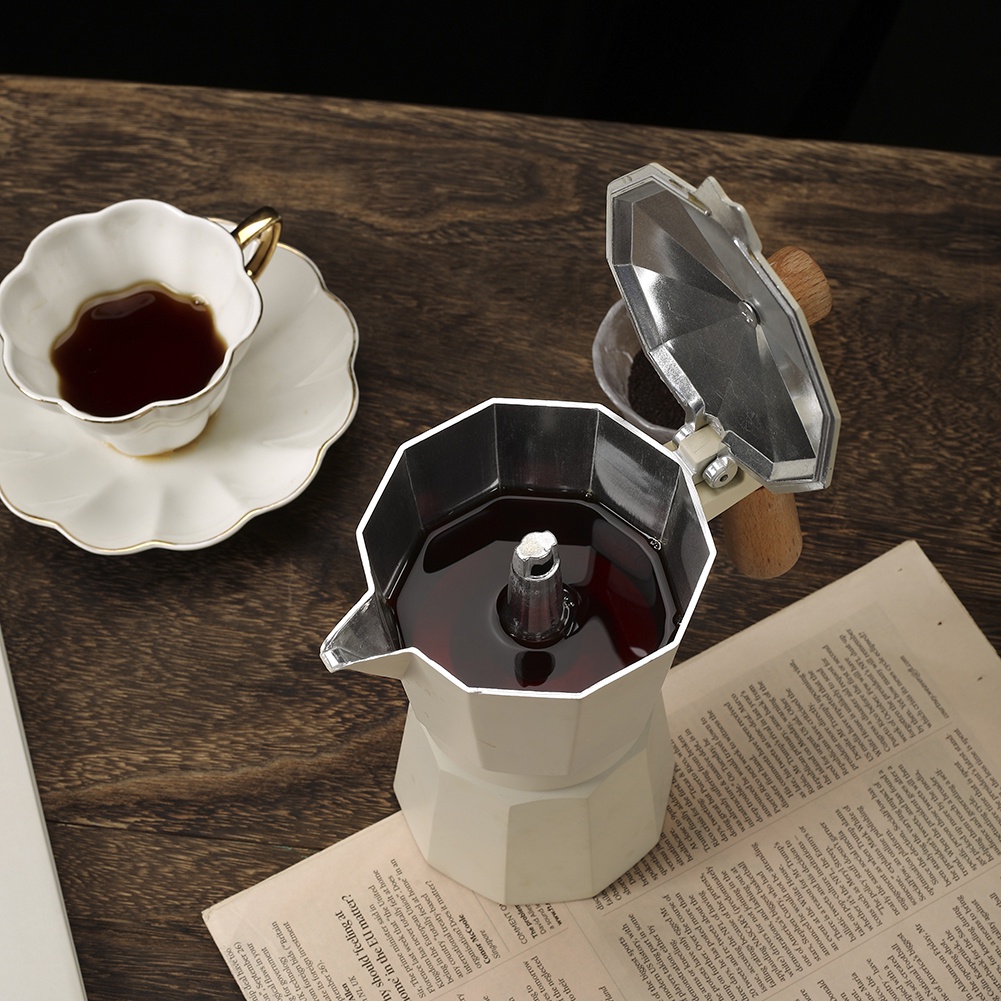 Máy Pha Cà Phê Espresso Bằng Nhôm Chống Rỉ Có Tay Cầm Bằng Gỗ Trơn 3 / 6