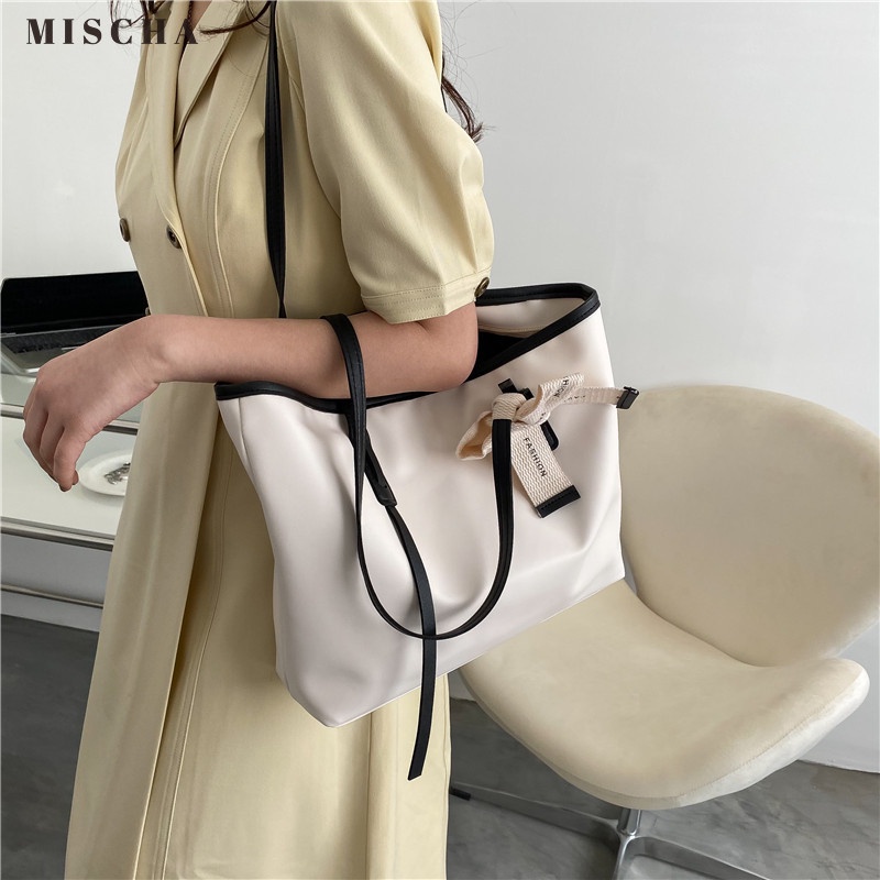 MISCHA Túi Tote Đeo Vai Cỡ Lớn Màu Sắc Đơn Giản Thời Trang Cho Nữ