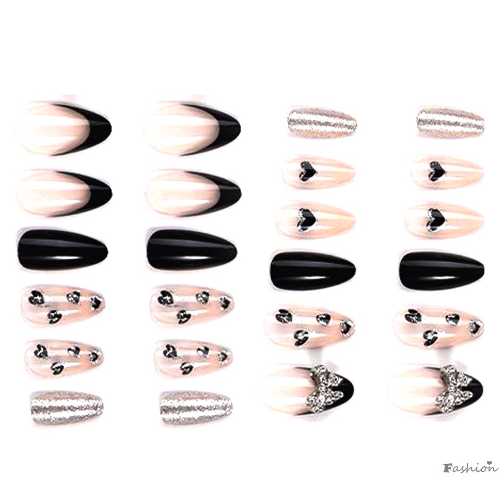 Móng Tay Giả Chống Nhòe Màu Tối Đính Nơ Xinh Xắn