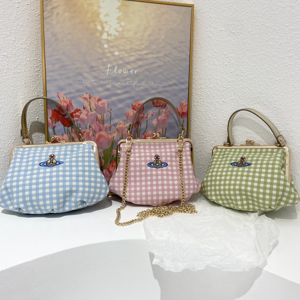 Túi Xách Họa Tiết Thêu Sọc Caro Macaron Phong Cách Retro Mới