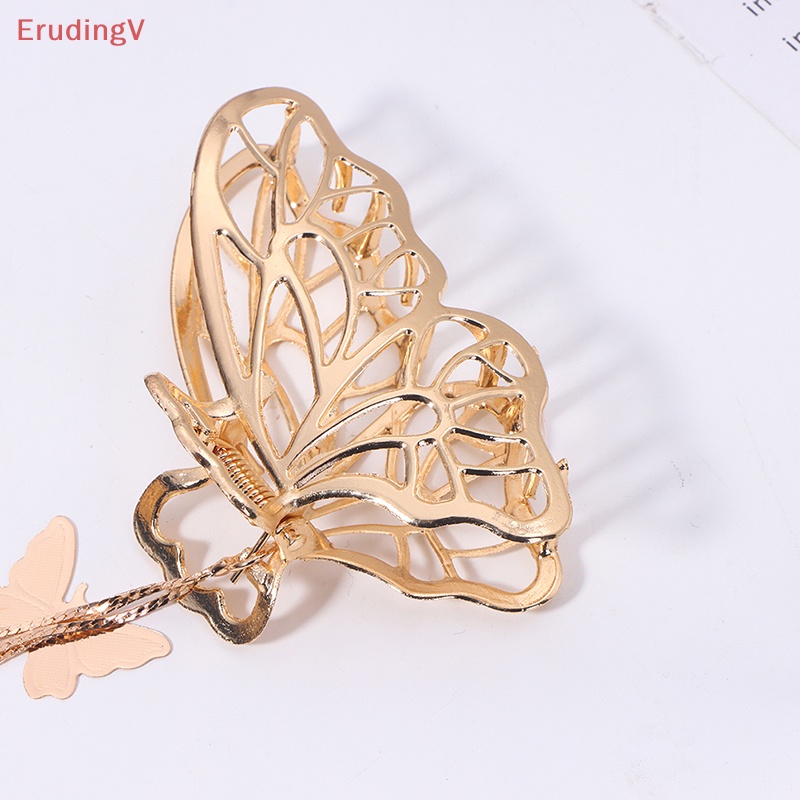 Kẹp Tóc Hình Bướm Lớn Màu Vàng Đính Ngọc Trai Phong Cách Vintage Thanh Lịch