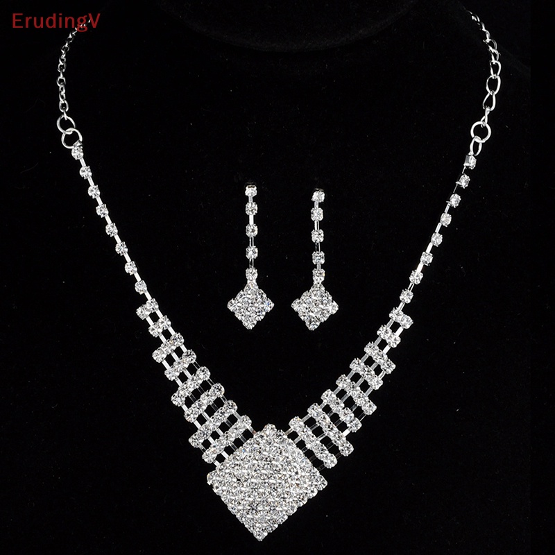 Bộ Vòng cổ + Bông Tai Mạ Bạc Đính Đá Pha Lê Thời Trang Cho Nữ