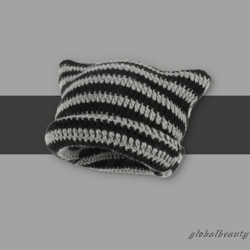 Nón Beanie Dệt Kim Họa Tiết Tai Mèo Thời Trang Mùa Đông Cho Nữ