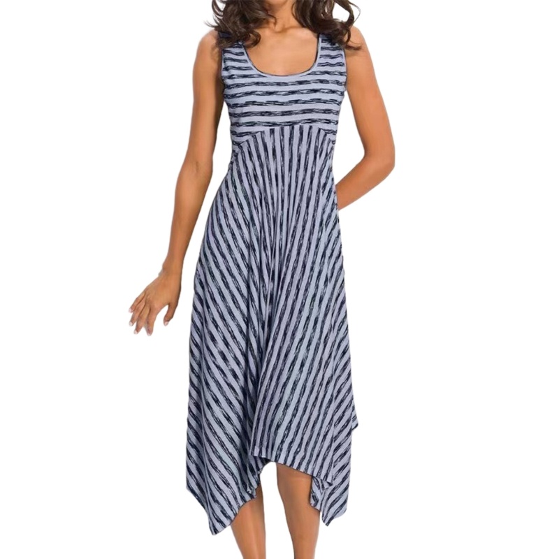Đầm Midi Không Tay Họa Tiết Kẻ Sọc Thời Trang Mùa Hè Cho Nữ