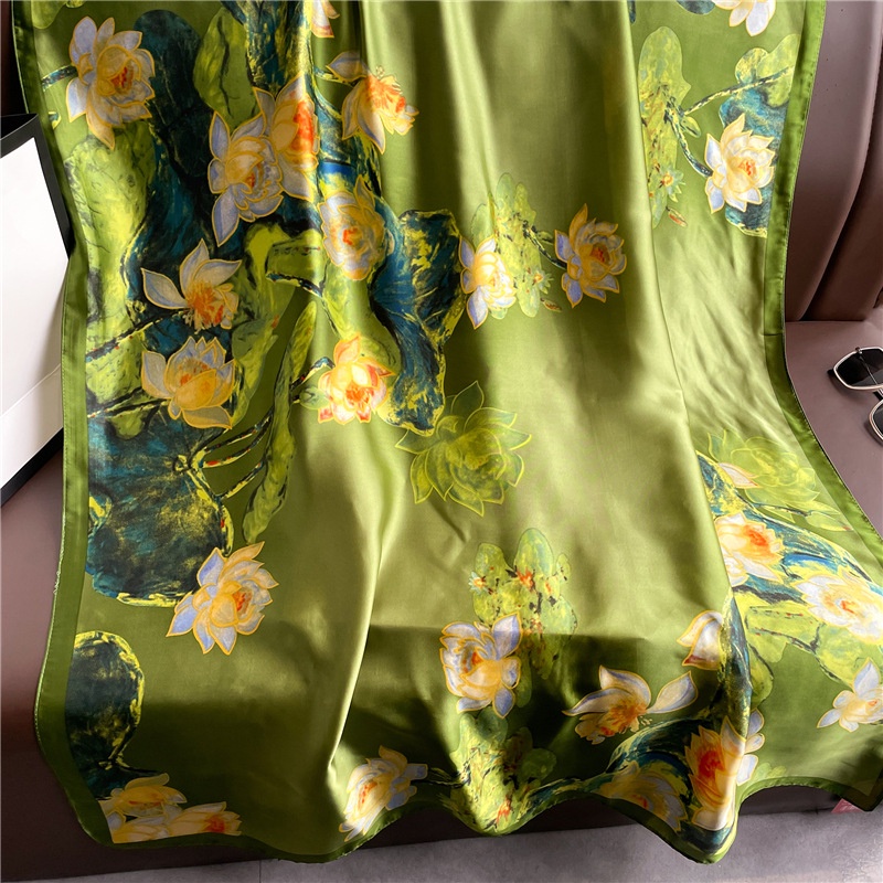 Khăn Choàng Lụa Chống Nắng Dáng Dài Cỡ Lớn 180 * 90CM In Họa Tiết Hoa Sen / Ao Sen Sang Trọng Cho Nữ