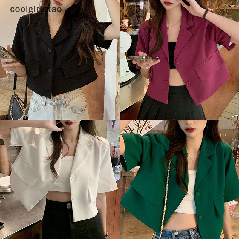 Áo blazer ngắn mùa hè cho nữ áo blazer ngắn tay cho nữ áo khoác ngoài một hàng cúc đơn giản cho công sở sang trọng quần áo Hàn Quốc mới áo blazer hở eo màu trơn áo khoác ngắn tay cho nữ áo khoác mùa hè đường phố giản dị cho nữ