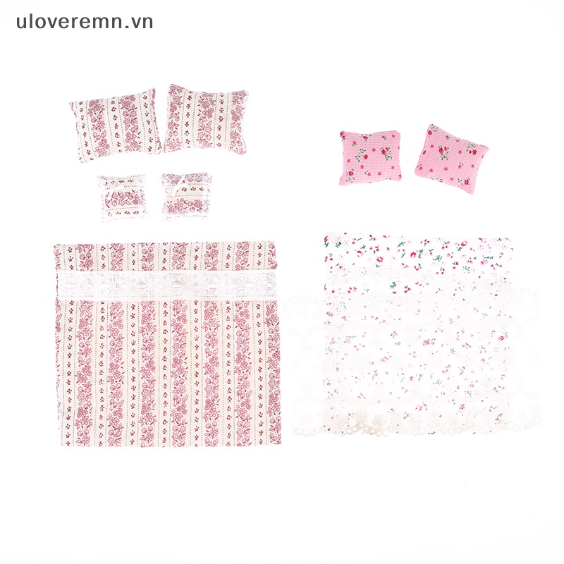 1 Bộ Chăn Ga Và Vỏ Gối Phối Ren Trang Trí Nhà Búp Bê Tỉ Lệ 1: 12