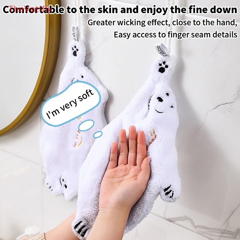 [TheVatifly] Khăn Lau Tay Mềm Mại Thấm Hút Tốt Vải Nhung San Hô Hình Gấu Dễ Thương Lau Chén Dĩa Nhà Tắm