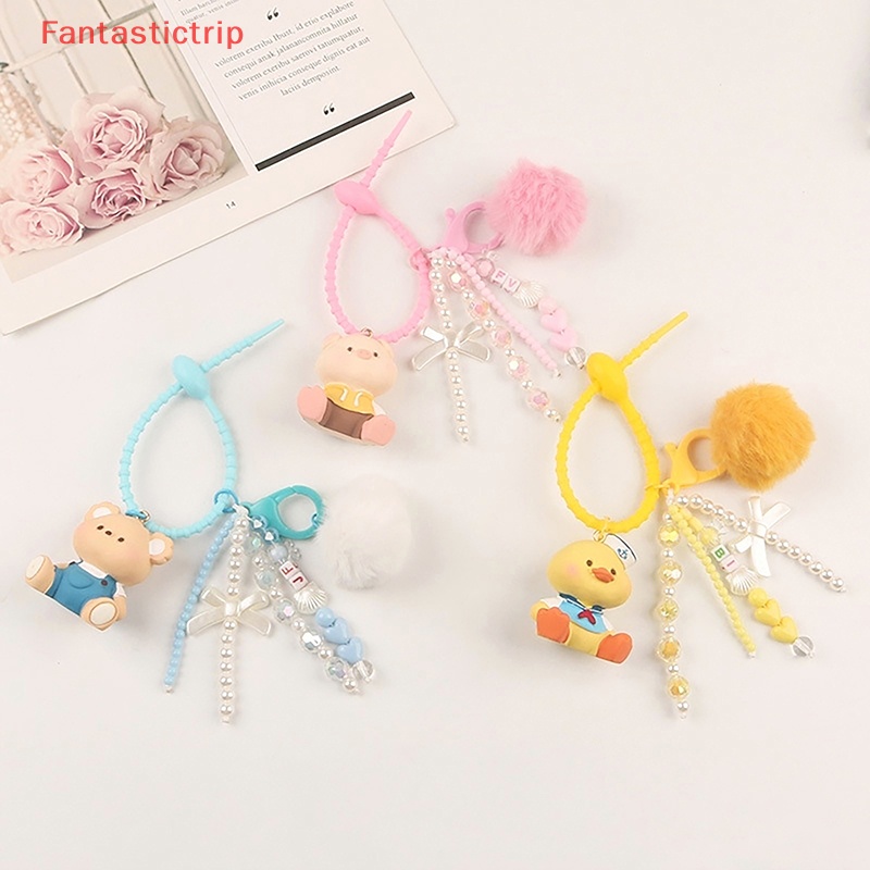 [Fantastictrip] Móc Khóa Hình Động Vật Hoạt Hình Động Vật / Gấu / Thỏ / Heo Có Bóng Lông Trang Trí Ba Lô / Ô Tô