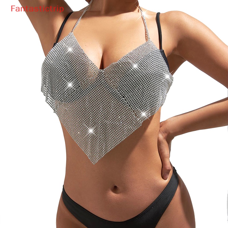 [Fantastictrip] Áo Croptop Đính Đá Hở Lưng y2k Dây Xích Đeo Cơ Thể Đi Tiệc Tùng Cho Nữ