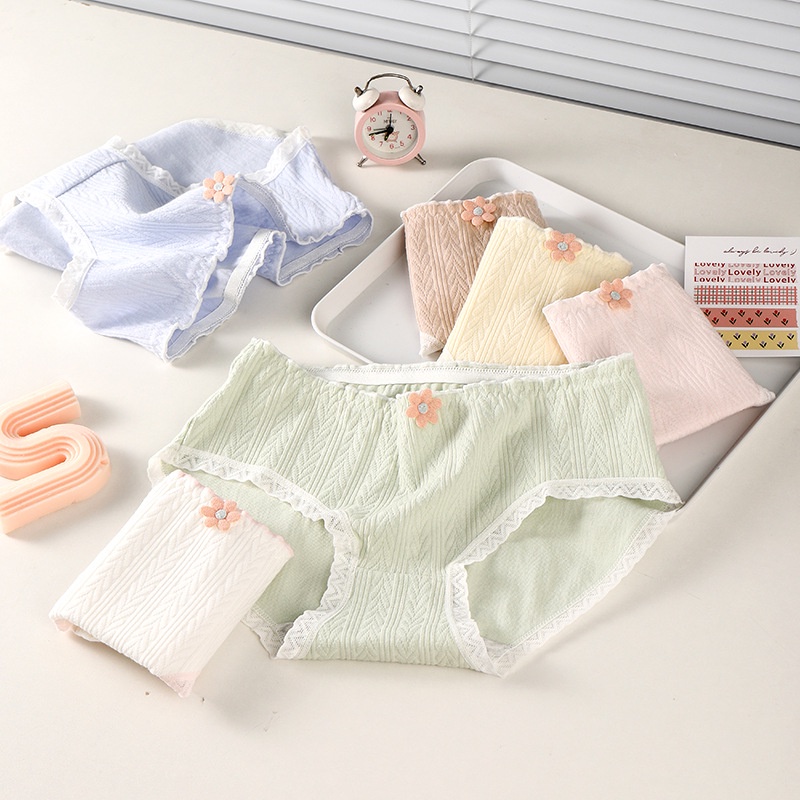 Quần Lót Cotton Không Đường May Lưng Vừa Họa Tiết Hoa Phong Cách Nhật Bản Cho Nữ