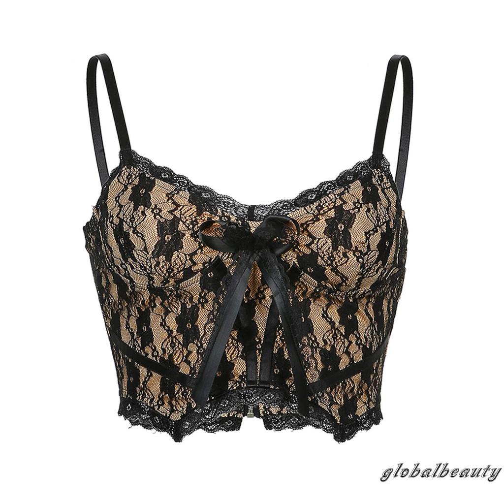 Áo Croptop Hai Dây Phối Ren Hoa Hở Lưng Thời Trang Mùa Hè Cho Nữ