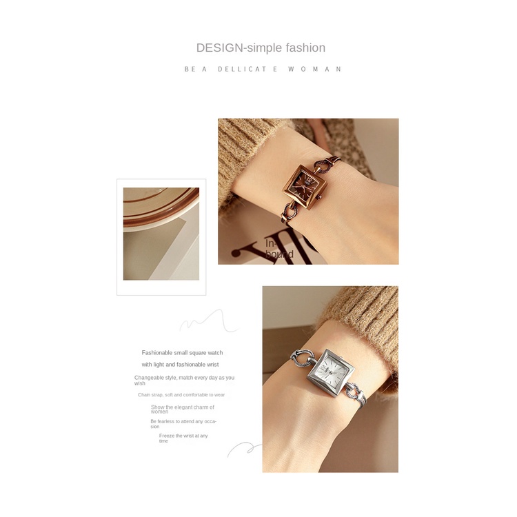 Đồng Hồ Đeo Tay Mặt Vuông Thiết Kế Đơn Giản Sáng Tạo Thời Trang Cho Nữ