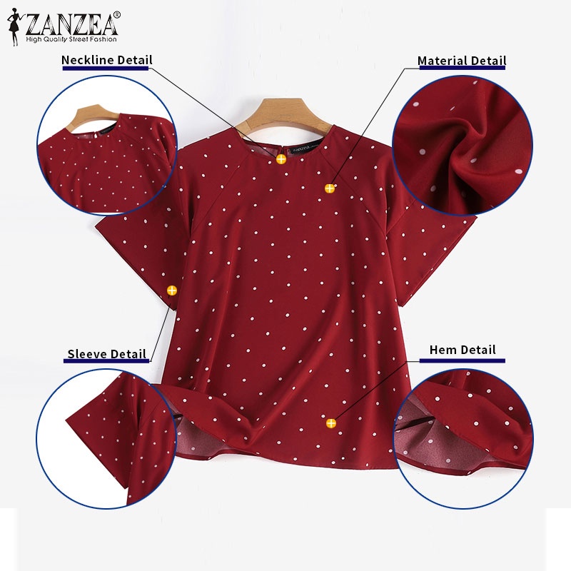 Zanzea Áo Kiểu Hở Vai Tay Dài Họa Tiết Chấm Bi Phong Cách Hàn Quốc Dành Cho Nữ