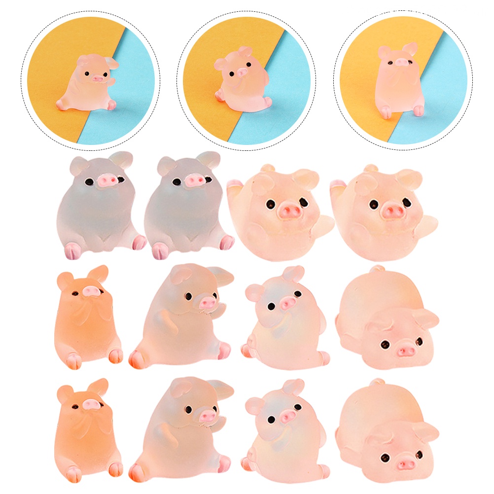 Set 12 Kẹp Tóc Hình Heo Hồng / Con Số Bằng Nhựa Resin Trang Trí Tiểu Cảnh / Điện Thoại