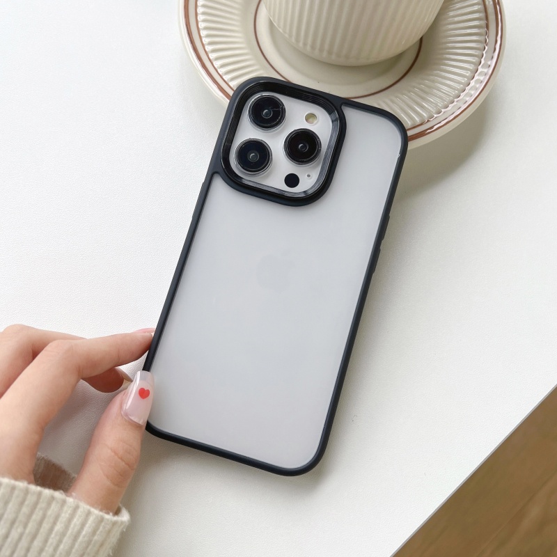 Ốp Điện Thoại Cứng Viền Silicon Dẻo Màu Nhám Mờ Thời Trang Chống Sốc / Rơi / Vân Tay Cho iPhone 14 13 12 11 Pro Max 14 Plus