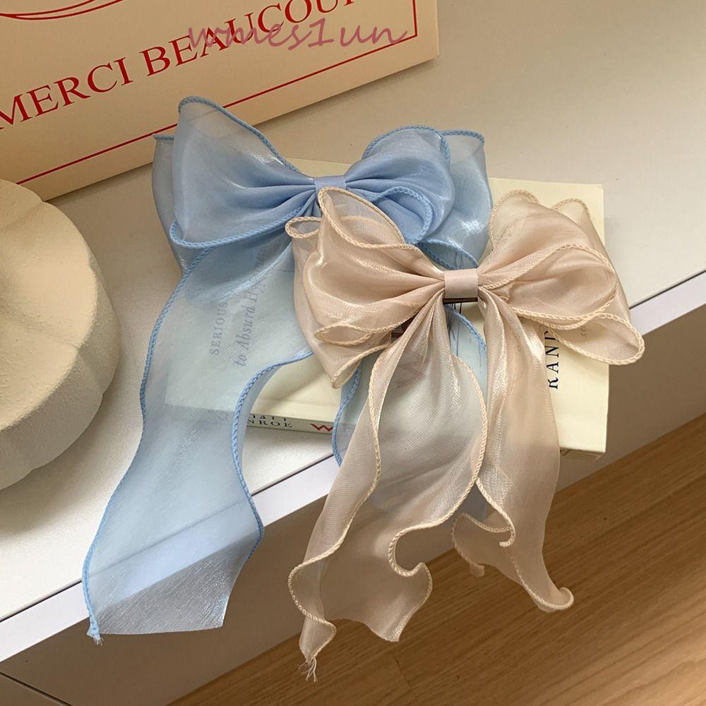 Kẹp Tóc Đính Nơ Ruy Băng Phối Tua Rua Chiffon Kiểu Hàn Quốc Xinh Xắn WMES15H Cho Bé Gái