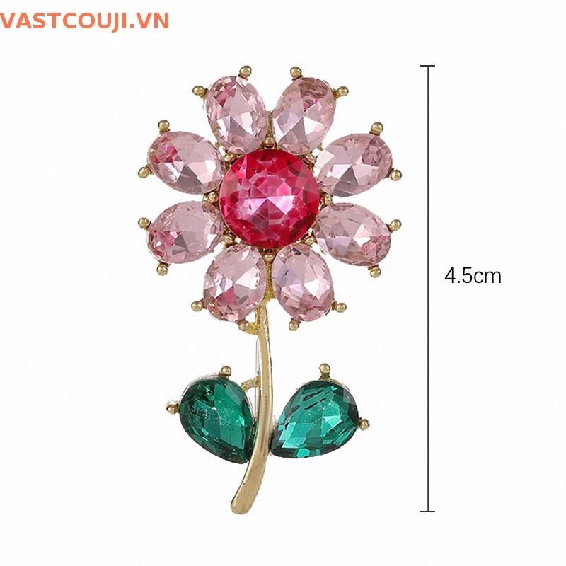 Ghim Cài Áo Hình Hoa Hướng Dương Đính Đá Zircon Màu Hồng Dễ Thương
