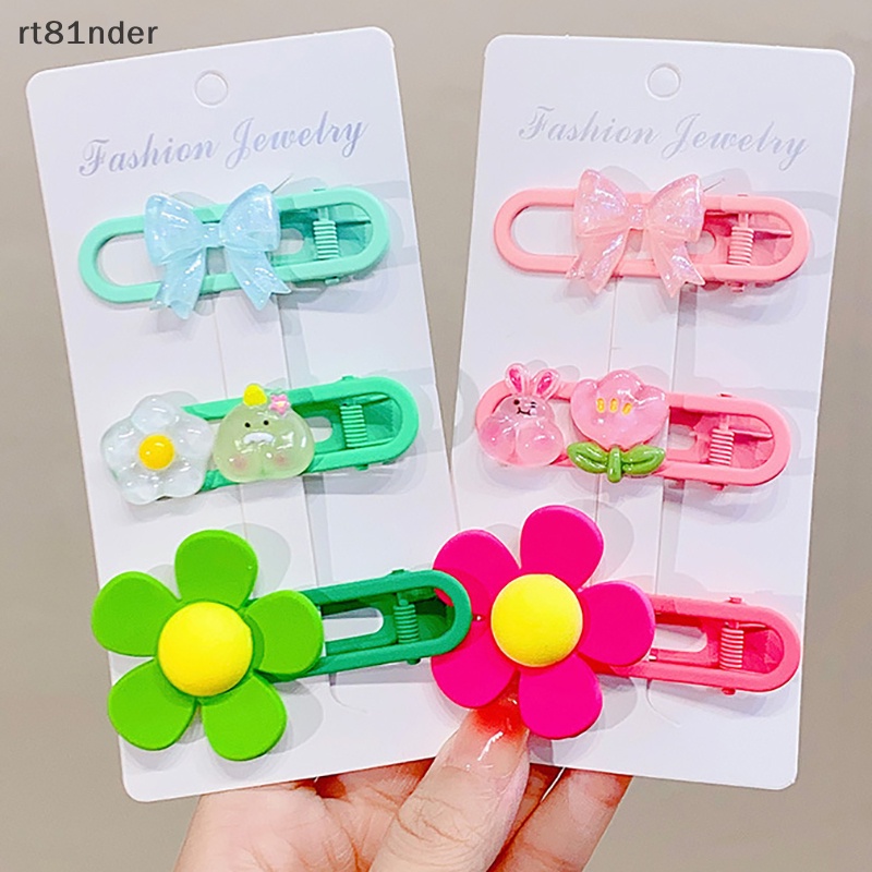 Rt Bộ 3 Kẹp Tóc Mái Ngang In Họa Tiết Hoa Hoạt Hình Dễ Thương Dành Cho Bé Gái