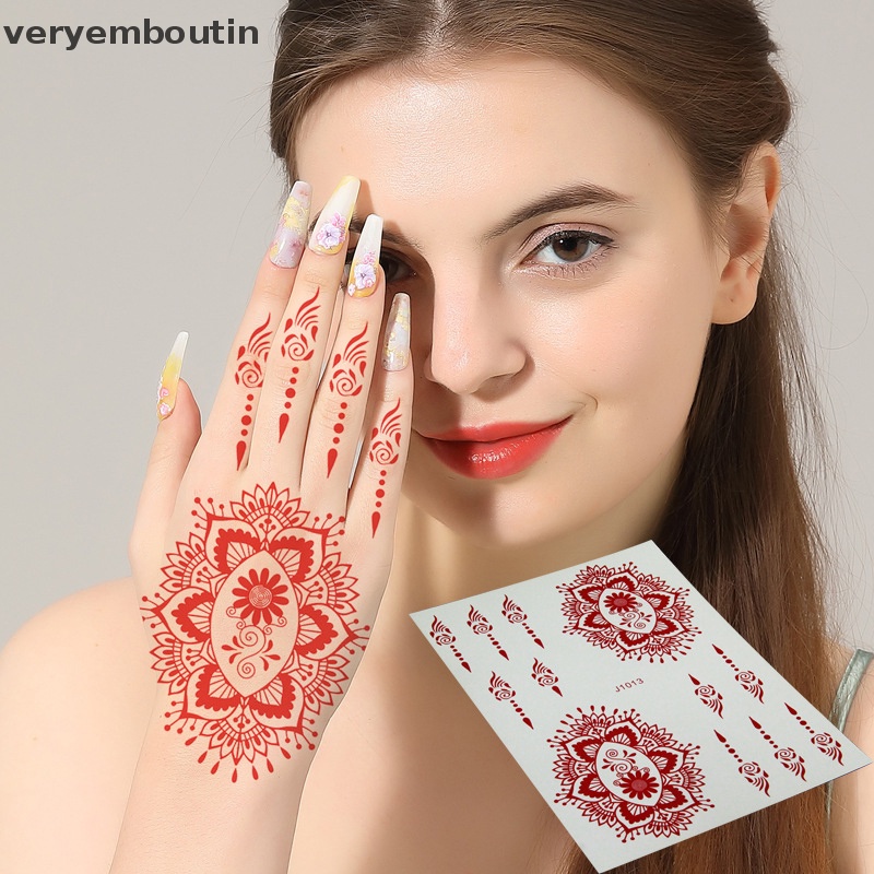 Hình Xăm Tạm Thời Henna Màu Đỏ Họa Tiết Hoa Mandala Mehndi Bảo Vệ Toàn Thân Chống Thấm Nước Cho Nữ