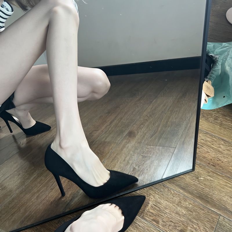 Giày Cao Gót 8-10CM Mũi Nhọn Màu Đen Thời Trang Công Sở Thanh Lịch Cho Nữ