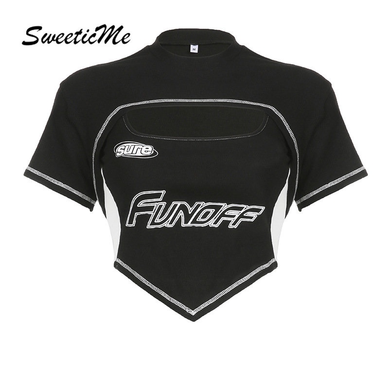 Áo Thun Croptop Hai Mảnh Dáng Ôm Tay Ngắn Màu Tương Phản Thời Trang Mới 2023 Dành Cho Bạn Nữ