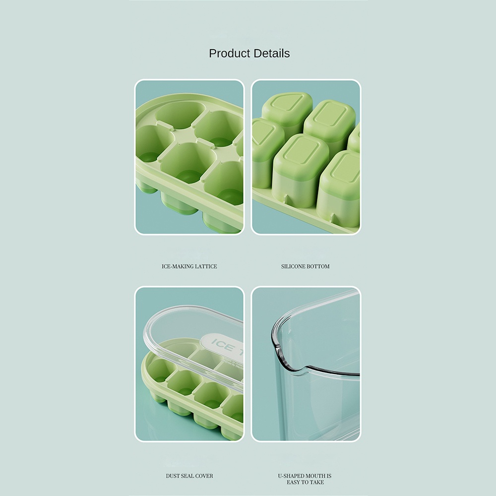 Khay Làm Đá Bằng Silicon Đế Mềm Có Nắp Đậy Tiện Lợi
