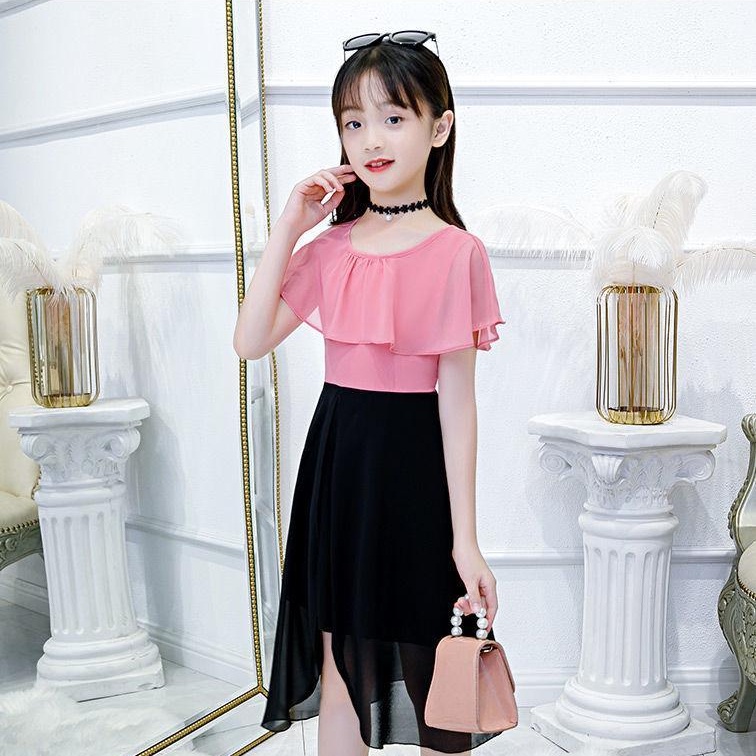 Đầm Chiffon Thắt Nơ Lưng Phong Cách Hàn Quốc Thời Trang Mùa Hè Cho Bé Gái 3-14 Tuổi