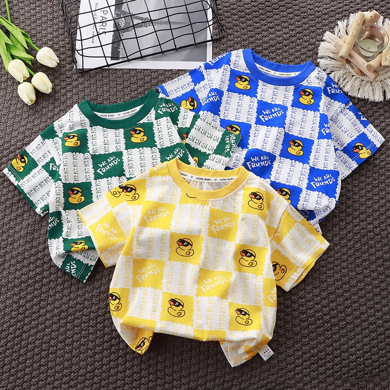 Áo Thun 100% Cotton Cổ Tròn Thoáng Khí In Họa Tiết Hoạt Hình Dễ Thương Thời Trang Mùa Hè Cho Bé Trai