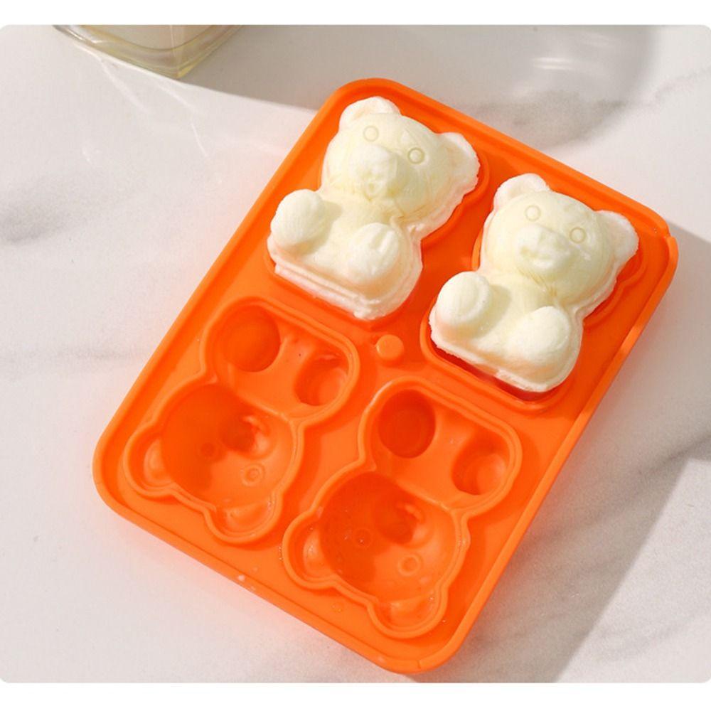 YANN1 Khuôn Làm Đá 3D 4 Ô Hình Gấu Con Xinh Xắn