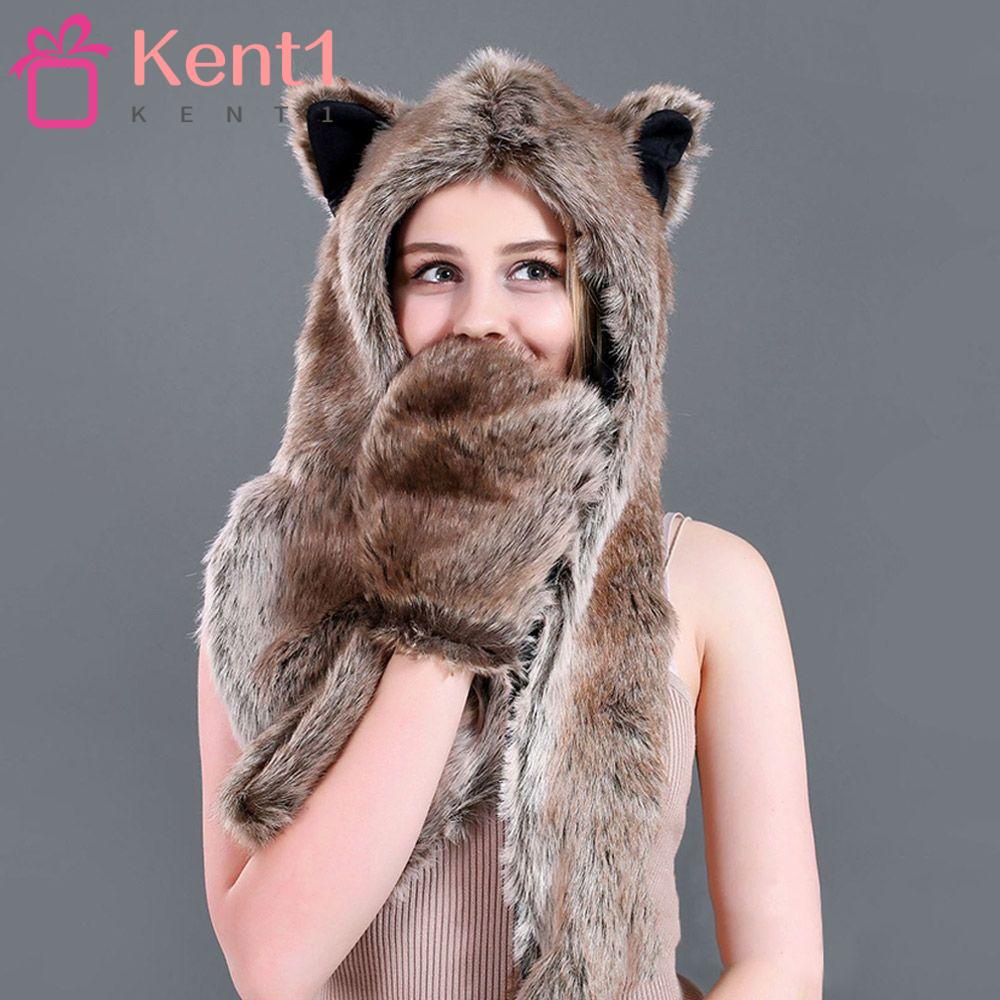 Nón Len 3 Trong 1 Kèm Khăn Choàng Cổ Và Găng Tay Giữ Ấm Mùa Đông In Họa Tiết Động Vật Đáng Yêu Dành Cho