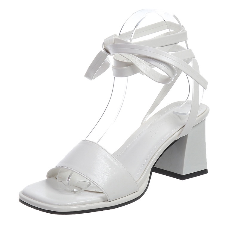 Giày Sandal Cao Gót Nữ đế vuông hở gót phối dây cao 6.5cm