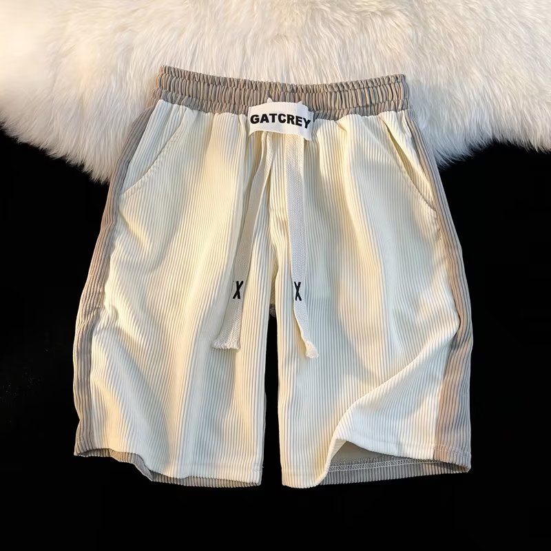 Quần Short Thể Thao Dáng Rộng Chất Nhung Phối Màu Sắc Tương Phản Phong Cách Đường Phố Mỹ Cá Tính Cho Nam