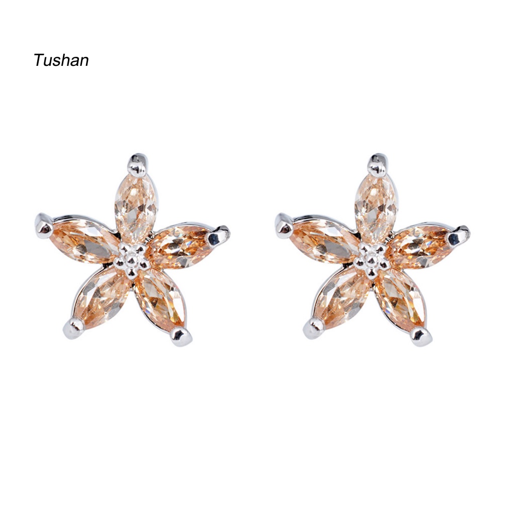 1 Đôi Bông Tai Hình Hoa Đính Đá Nhiều Màu Phong Cách Hàn Quốc