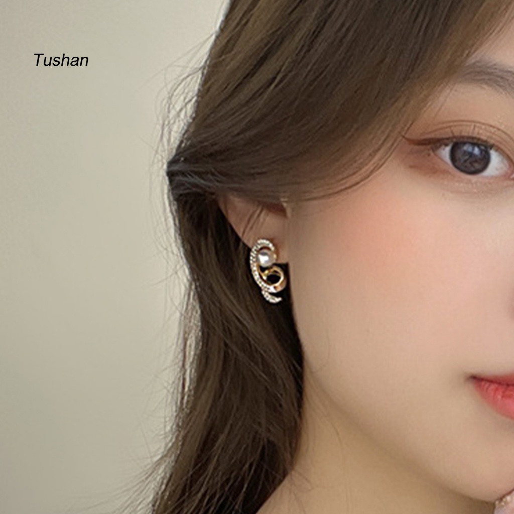 1 Đôi Bông Tai Hình Xoắn Ốc Đính Đá Lấp Lánh Thời Trang Hàng Ngày