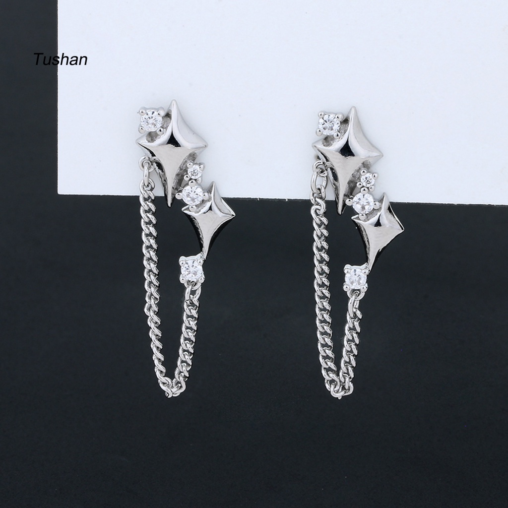 1 Chiếc Bông Tai Tua Rua Hình Ngôi Sao Đính Đá Thời Trang