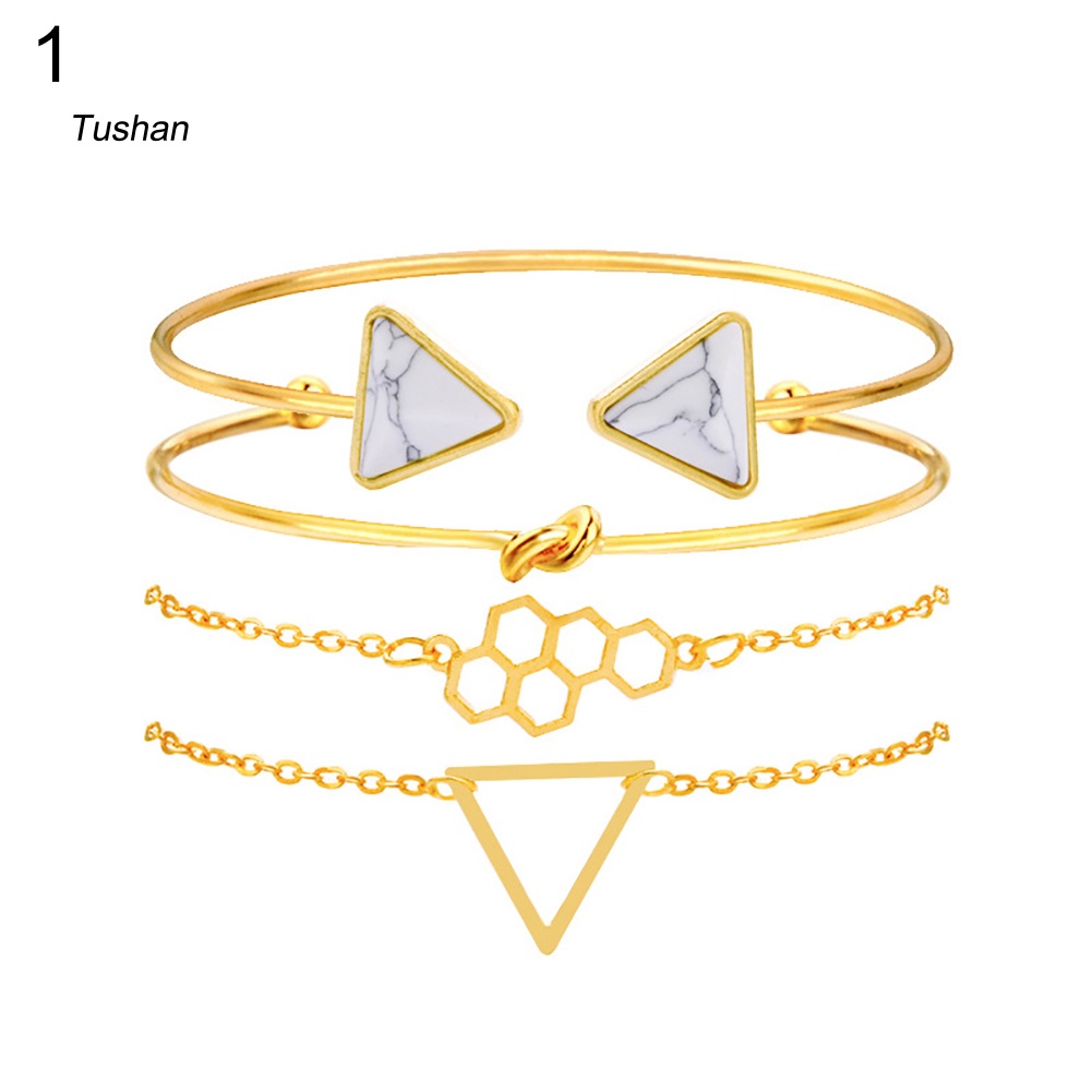 [Ts] Vòng Tay Hở Hình Tam Giác Thắt Nút Tổ Ong Nhiều Lớp Có Thể Điều Chỉnh