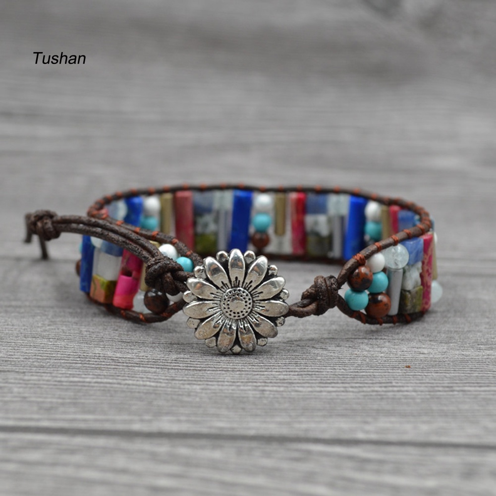 Vòng Tay Giả Da Nhiều Lớp Đính Đá Nhiều Màu Phong Cách Boho