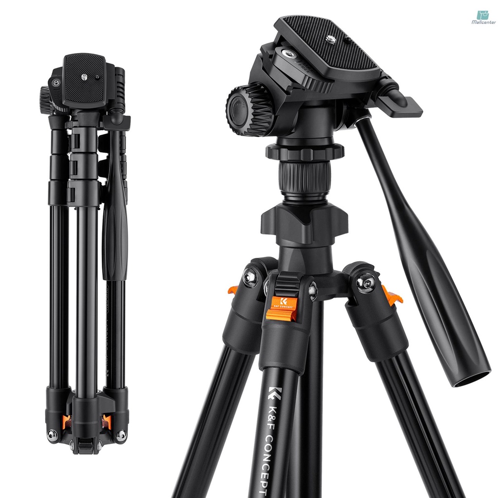 K&amp;F CONCEPT Portable Camera Tripod Stand Aluminum Alloy 162cm/63.8in Max. Height 3kg/6.6lbs Load Capacity Photography Travel Tripod with Phone Holder Carrying Bag for DSLR Cameras Smartphones