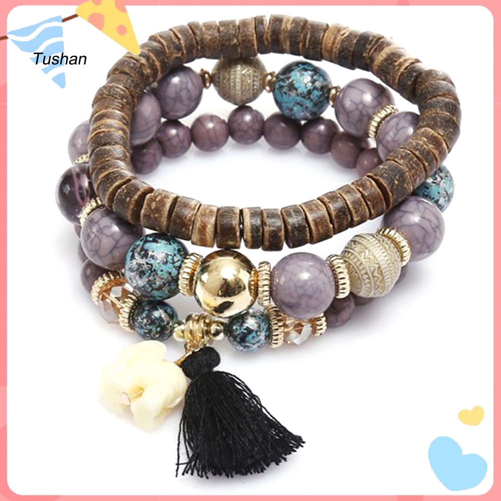 Vòng Tay Chuỗi Hạt Nhiều Lớp Phong Cách Boho Cho Nữ