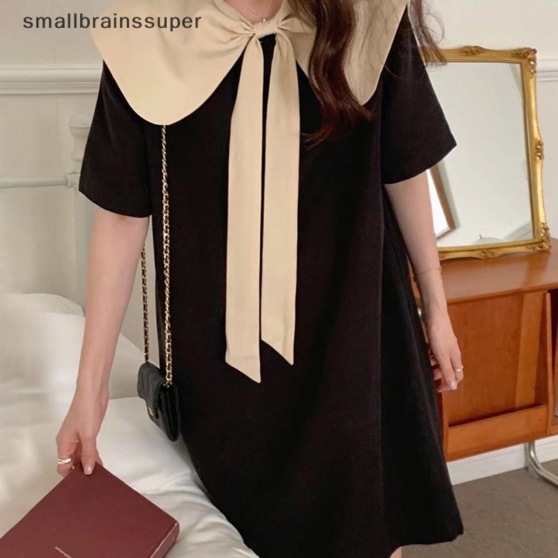 Đầm Cổ Búp Bê Thắt Nơ Trước Và Sau Lưng Màu Tương Phản Cỡ Lớn Phong Cách Hàn Quốc Cho Nữ SBS