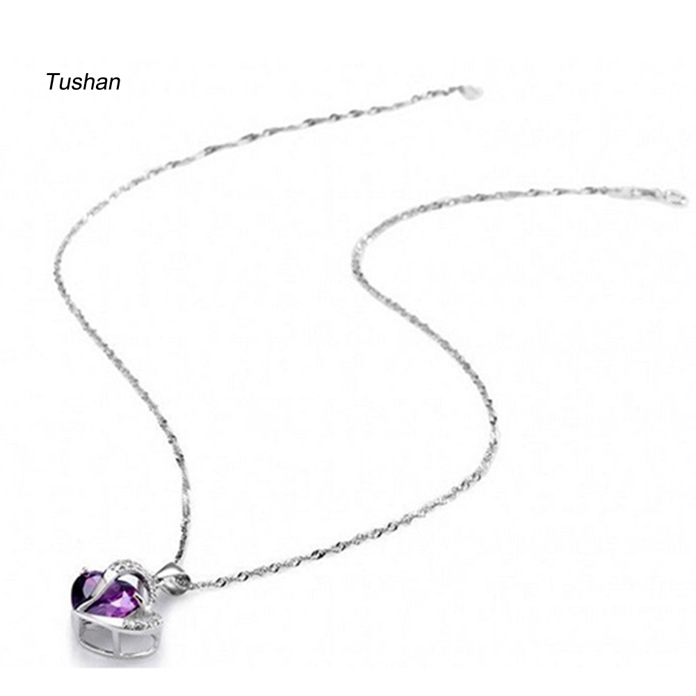 Vòng cổ Mặt Trái Tim Đính Đá Tím Thời Trang