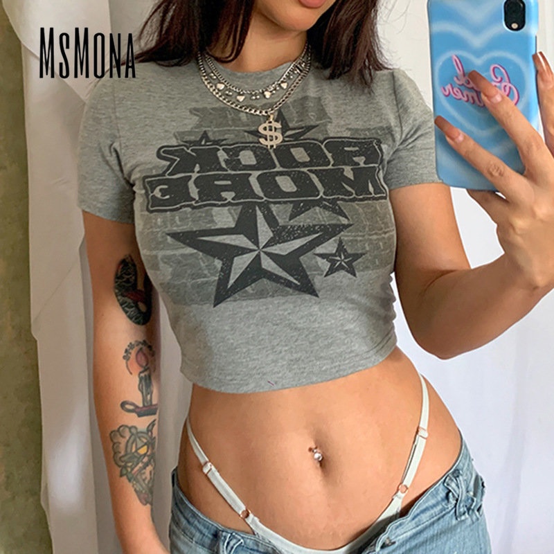 Áo Thun Tay Ngắn Cổ Tròn Màu Trơn In Chữ Thời Trang 2023 Quyến Rũ Cho Nữ