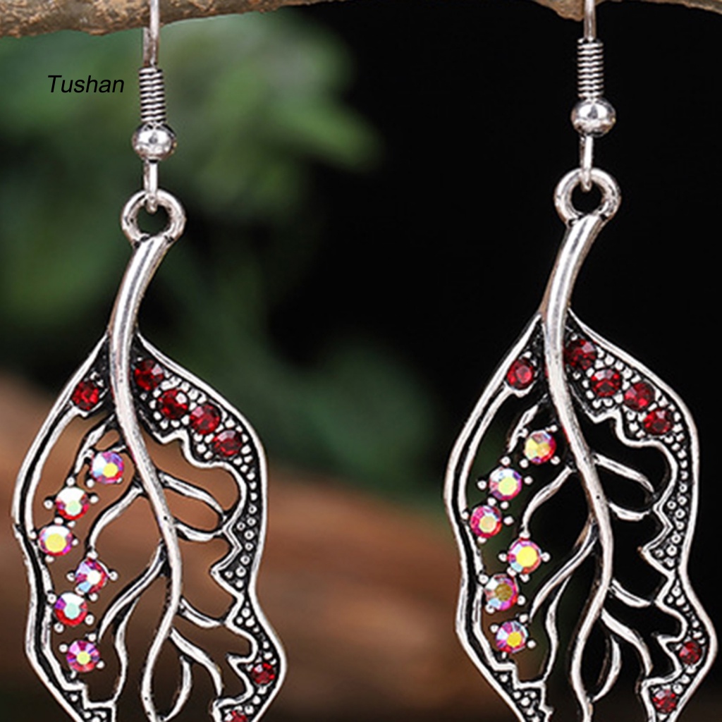 1 Đôi Bông Tai Móc Hình Chiếc Lá Đính Đá Nhiều Màu Sắc Mạ Điện Lâu Trôi Dành Cho Tiệc Cưới