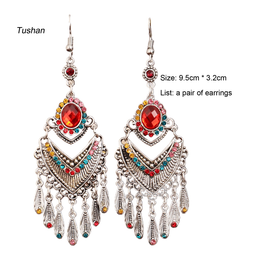 1 Đôi Bông Tai Móc Hình Giọt Nước Họa Tiết Dân Tộc Phong Cách Vintage