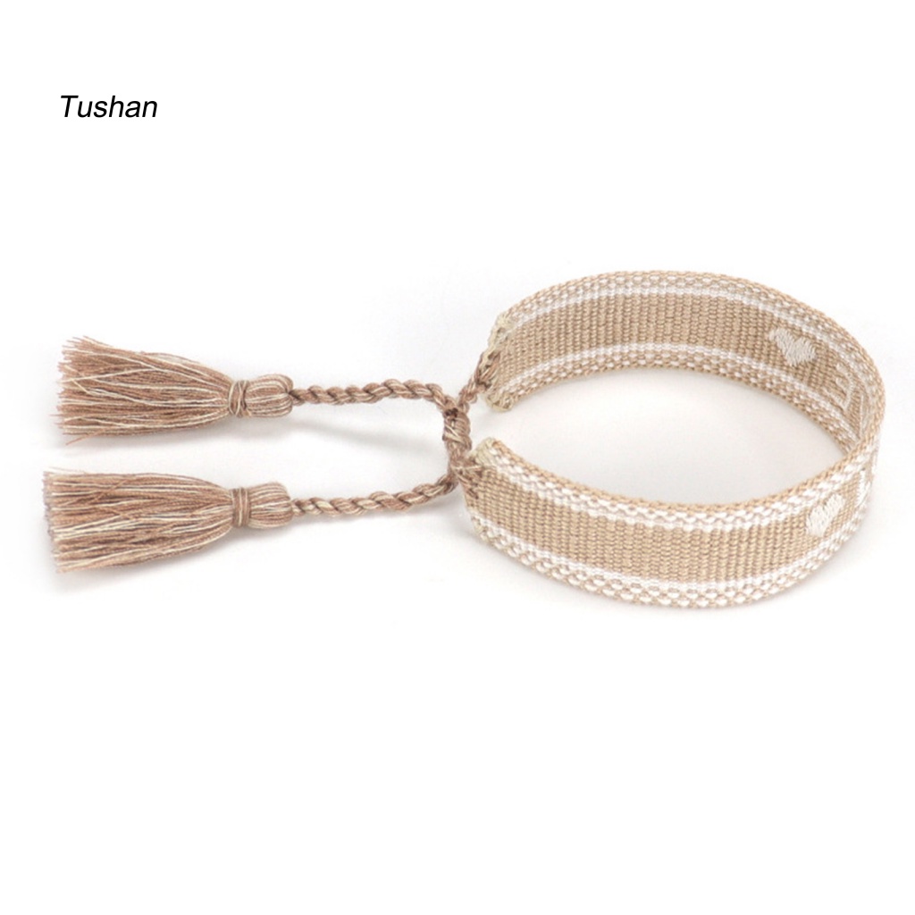 [Ts] Vòng Đeo Tay Dạng Quấn Thêu Chữ n Phối Tua Rua Trang Trí Tinh Tế Cho Bạn Bè